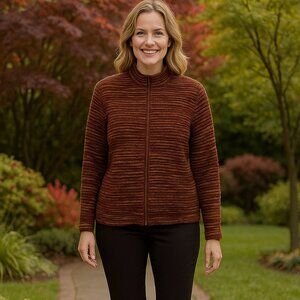 Avalin Women Abstract Ribbed Full Zip Mock Neck Jacket Western Preppy Artsy SM